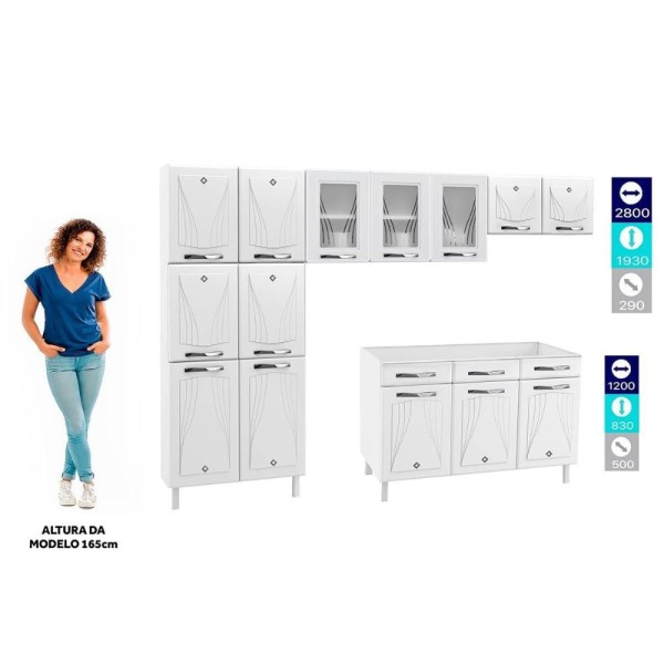 Encontraproduto.com.br - Cozinha de Aço Completa Telasul Star New 3 Vidros Com Balcão Para Pia