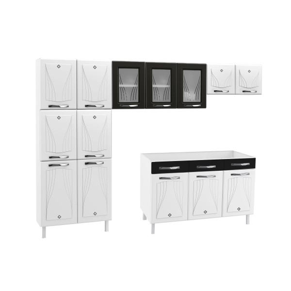 Encontraproduto.com.br - Cozinha de Aço Completa Telasul Star New 3 Vidros Com Balcão Para Pia