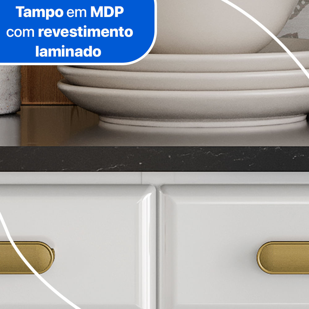 Balcão de Cozinha Ágata 3 Portas e 3 Gavetas com Tampo 817108 Telasul - Branco