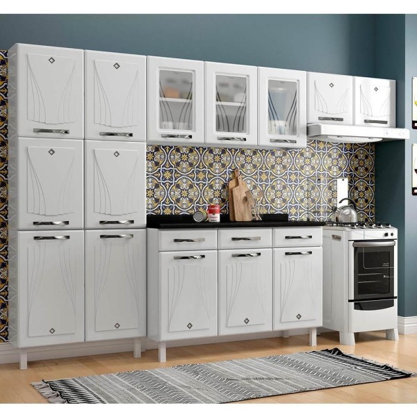 Encontraproduto.com.br - Cozinha De Aço Completa Telasul Star New C/ Vidro E Balcão Branca
