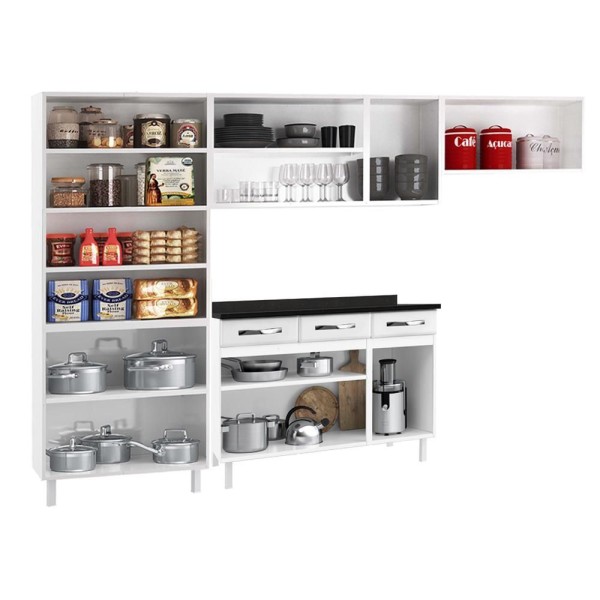 Encontraproduto.com.br - Cozinha De Aço Completa Telasul Star New C/ Vidro E Balcão Branca