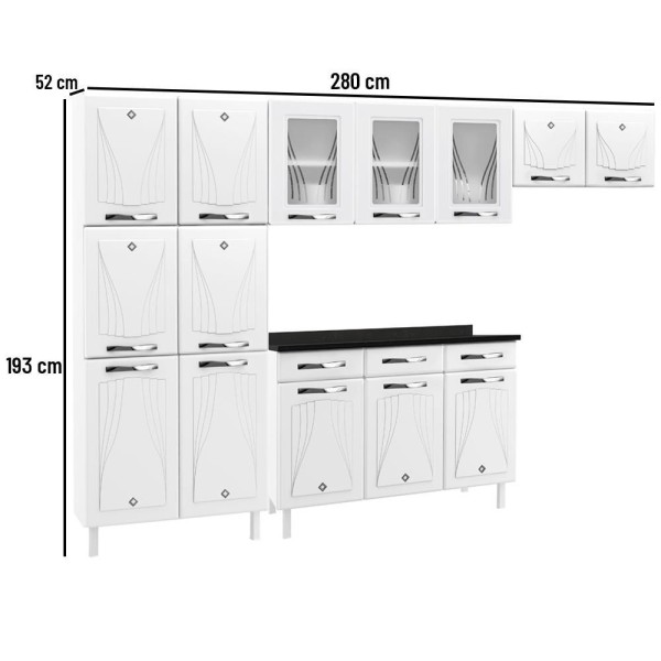 Encontraproduto.com.br - Cozinha De Aço Completa Telasul Star New C/ Vidro E Balcão Branca