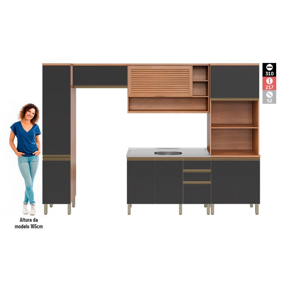 Encontraproduto.com.br - Cozinha Completa Thela Macadâmia 5 Pçs C/ Balcão
