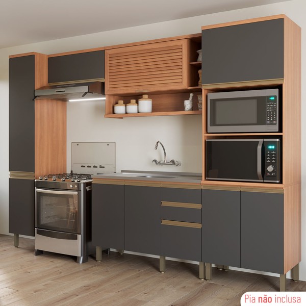 Encontraproduto.com.br - Cozinha Completa Thela Macadâmia 5 Pçs C/ Balcão