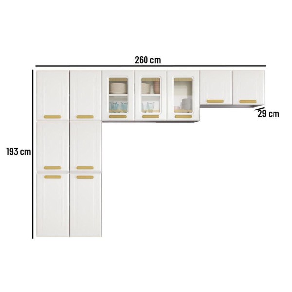 Encontraproduto.com.br - Cozinha em L Ágata 260cm com Vidro 817460 Telasul - Branco