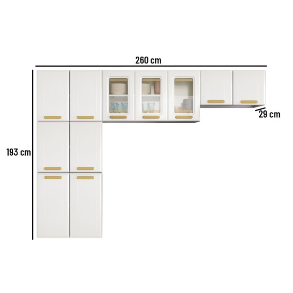 Encontraproduto.com.br - Cozinha em L Ágata 260cm com Vidro 817460 Telasul - Branco
