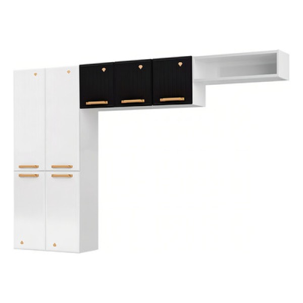 Encontraproduto.com.br - Cozinha Compacta em L Diamante Smart com 7 Portas 818409 Telasul - Branco e Preto