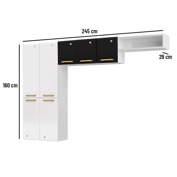 Encontraproduto.com.br - Cozinha Compacta em L Diamante Smart com 7 Portas 818409 Telasul - Branco e Preto