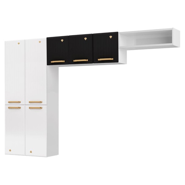 Encontraproduto.com.br - Cozinha Compacta em L Diamante Smart com 7 Portas 818409 Telasul - Branco e Preto