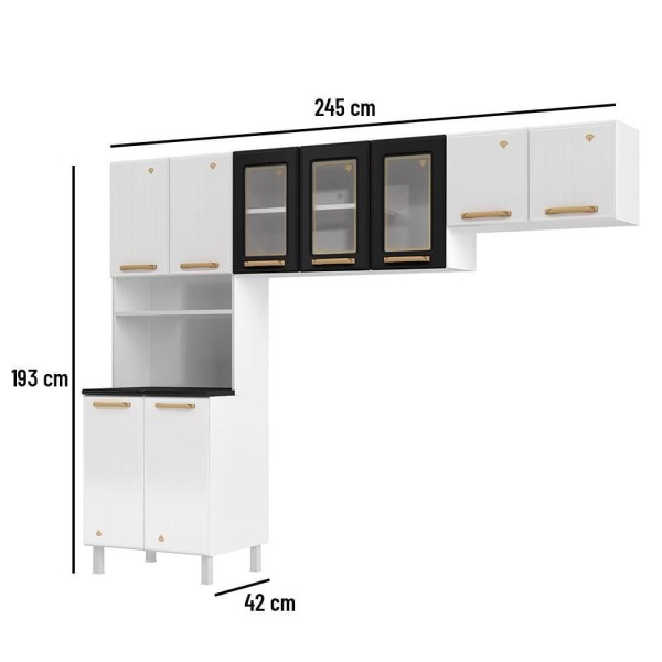 Encontraproduto.com.br - Cozinha de Aço 9 Portas Diamante Telasul Branco/Preto