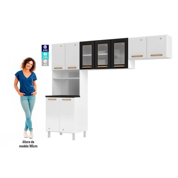 Encontraproduto.com.br - Cozinha de Aço 9 Portas Diamante Telasul Branco/Preto