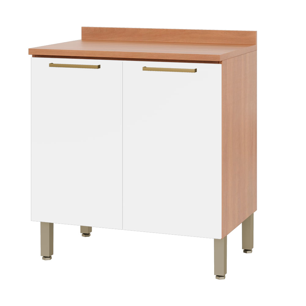 Balcão 80cm Sálvia 2 Portas com Tampo 908101 Telasul - Branco e Freijó