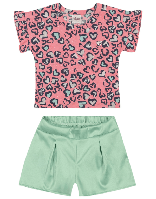Encontraproduto.com.br - Conjunto Elian Infantil Menina Verão com Estampa Corações 1/3 - 231597