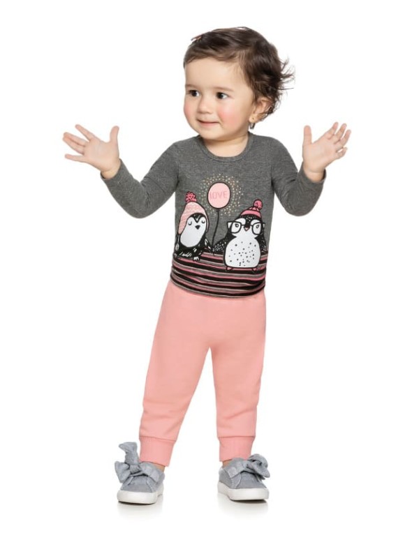 Encontraproduto.com.br - Conjunto Elian Infantil Menina Meia Estação com Estampa Pinguim Love 1/3 - 211247
