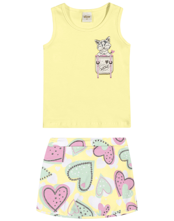 Encontraproduto.com.br - Conjunto Elian Infantil Menina Verão com Estampa Gatinho no Bolso 1/3 - 231651