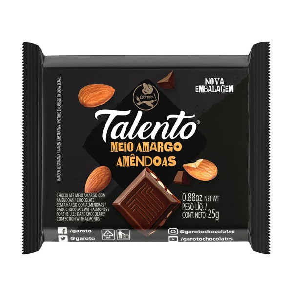 Chocolate Meio Amargo Talento Garoto 25g