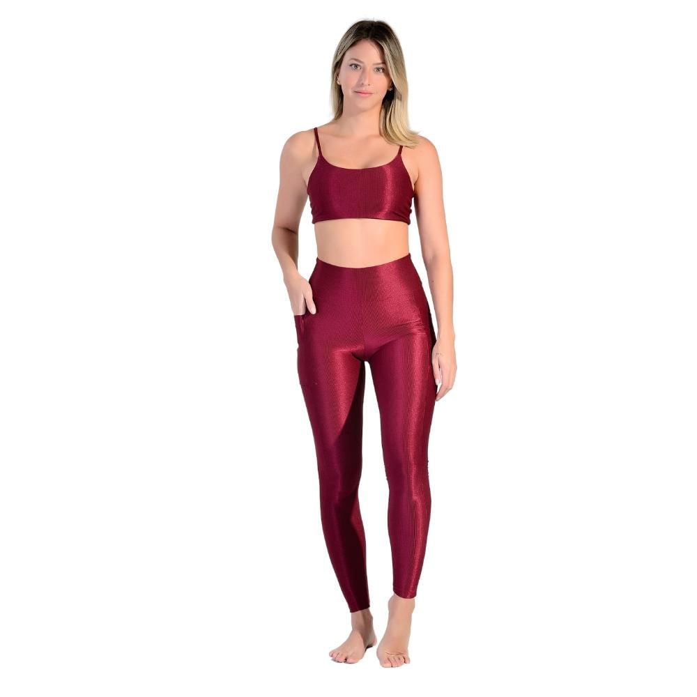 Conjunto Esportivo Legging básica + Top Cropped em Tecido Half Shine Wunder