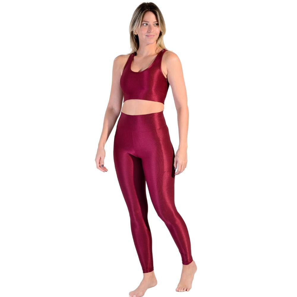 Conjunto Esportivo Legging de Bolso + Top Nadador em Tecido Half Shine Wunder