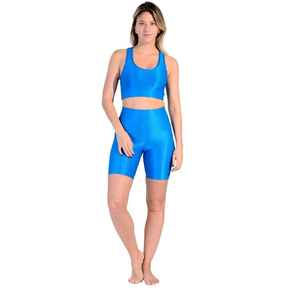 Conjunto Esportivo Shorts Básico + Top Nadador em Tecido Half Shine Wunder