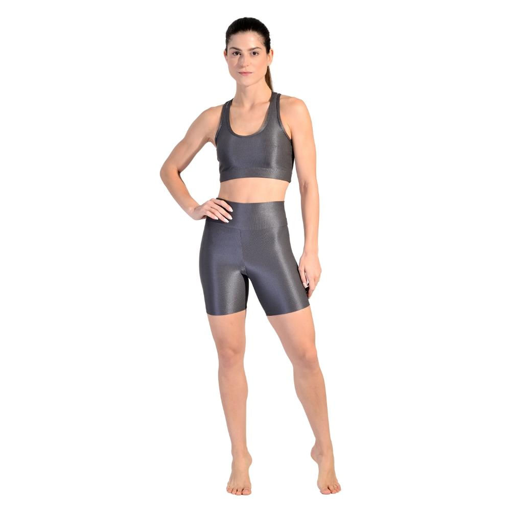 Conjunto Esportivo Shorts Básico + Top Nadador em Tecido Half Shine Wunder