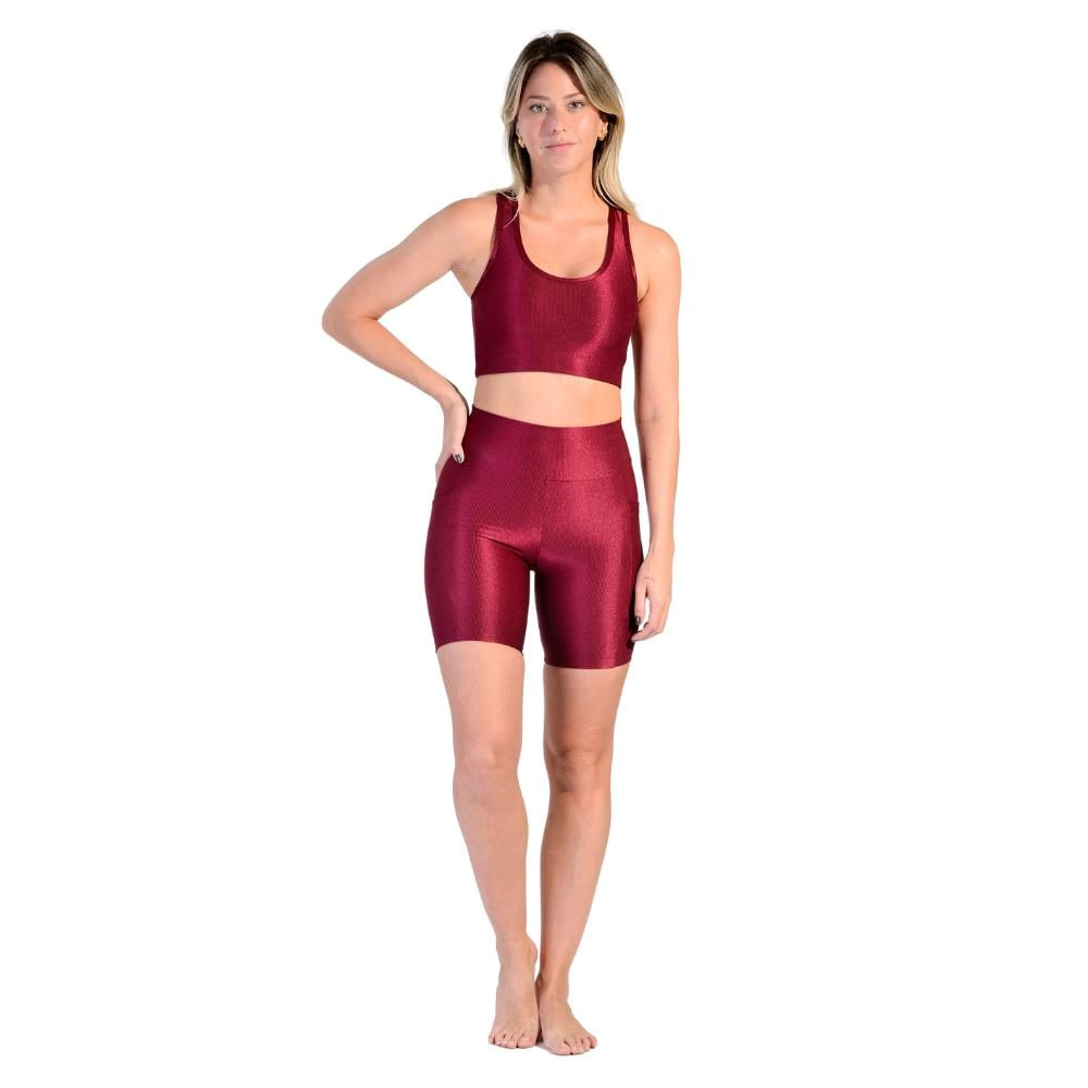 Conjunto Esportivo Shorts Básico + Top Nadador em Tecido Half Shine Wunder