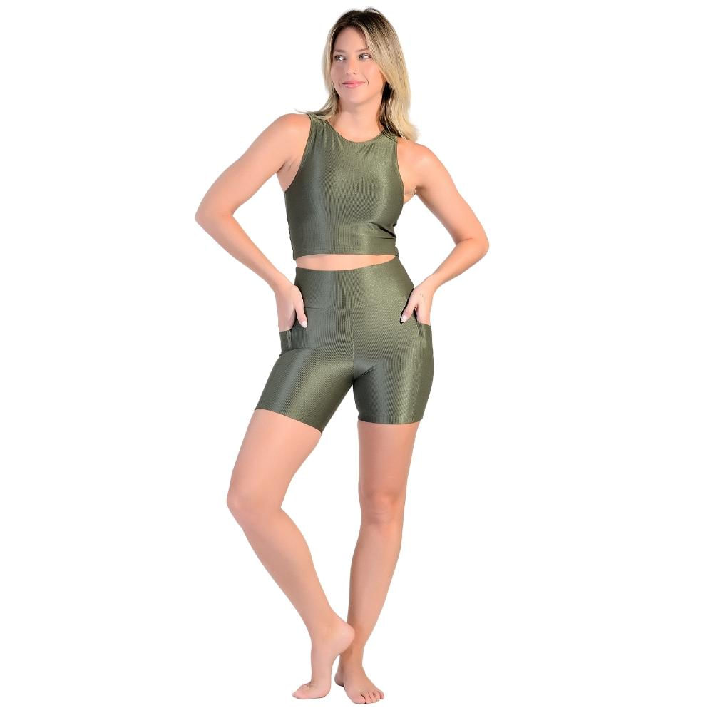 Conjunto Esportivo Shorts de Bolso + Top Cropped em Tecido Half Shine Wunder