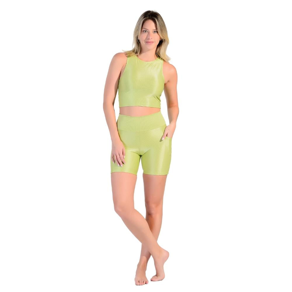 Conjunto Esportivo Shorts de Bolso + Top Cropped em Tecido Half Shine Wunder