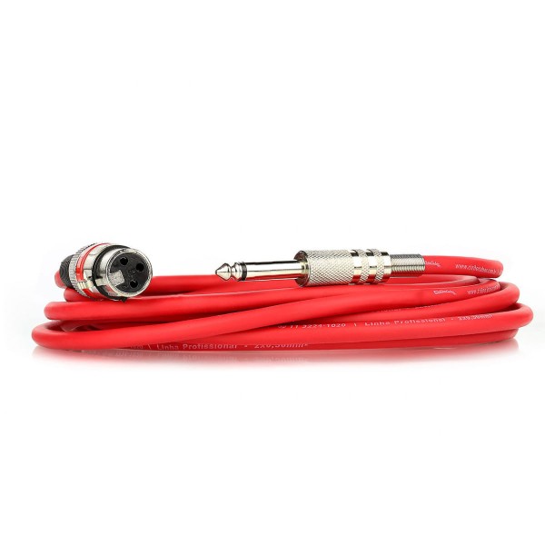 Encontraproduto.com.br - Cabo de Microfone XLR Femea Para P10 Mono - Vermelho - 10 Metros