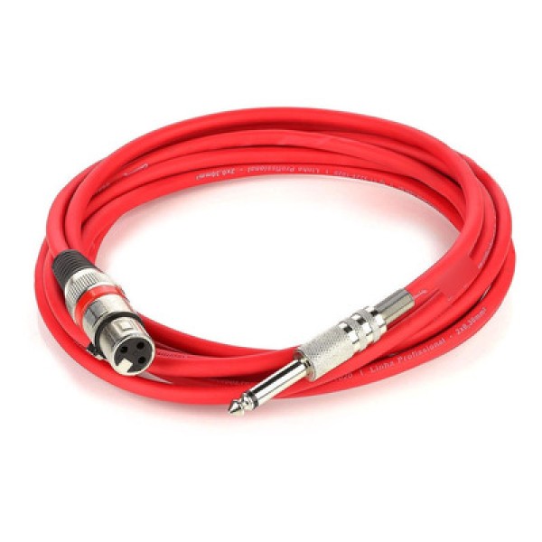 Encontraproduto.com.br - Cabo de Microfone XLR Femea Para P10 Mono - Vermelho - 35 Metros
