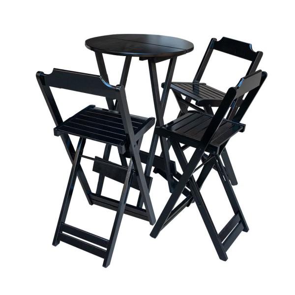 Encontraproduto.com.br - Kit 10 Jogos De Mesa Bistrô De Madeira Dobrável Com 3 Banquetas - Preto