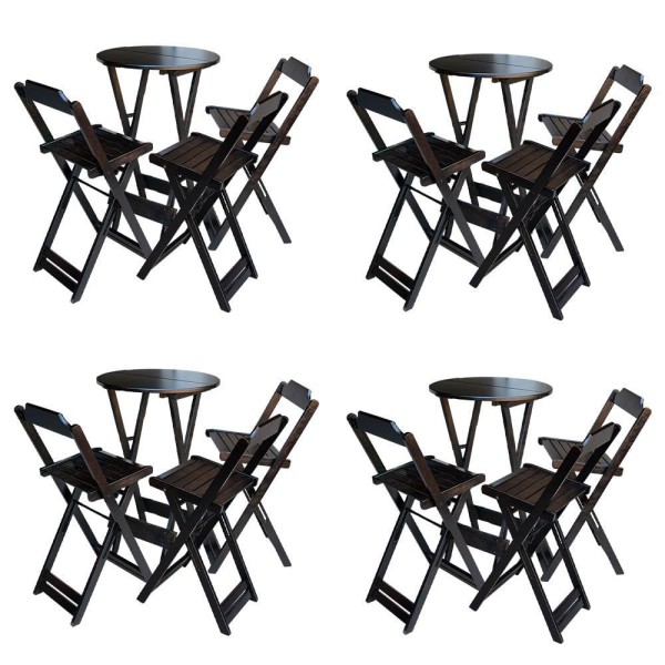 Encontraproduto.com.br - Kit 4 Jogos De Mesa Bistrô De Madeira Dobrável Com 3 Banquetas - Tabaco