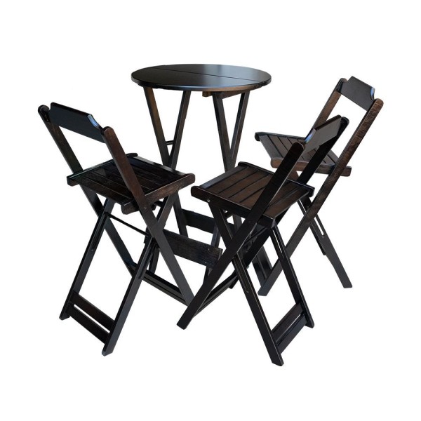 Encontraproduto.com.br - Kit 4 Jogos De Mesa Bistrô De Madeira Dobrável Com 3 Banquetas - Tabaco