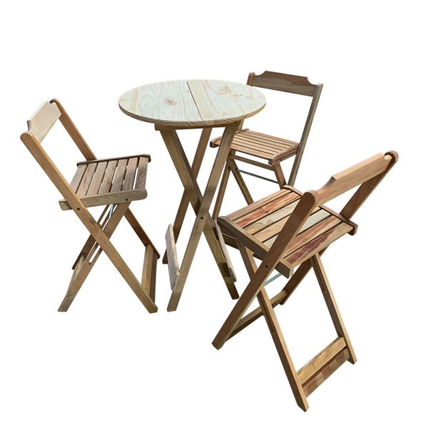 Encontraproduto.com.br - Kit 3 Jogos De Mesas Bistrô De Madeira Dobrável Com 3 Banquetas - Crua