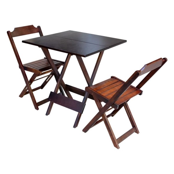 Encontraproduto.com.br - Kit 5 Jogos De Mesa Dobravel Com 2 Cadeiras De Madeira 70X70 Para Restaurante E Bar - Imbuia