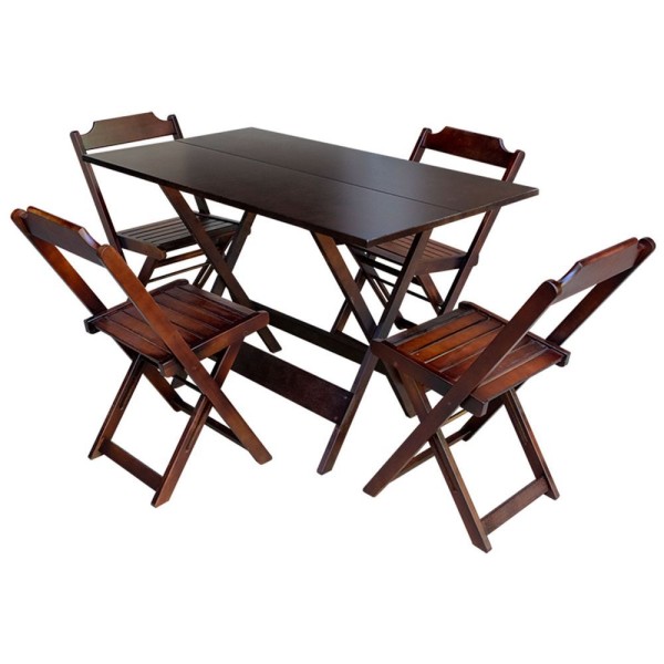 Encontraproduto.com.br - Kit 7 Jogos De Mesa Dobravel Com 4 Cadeiras De Madeira 120X70 Para Restaurante E Bar - Imbuia