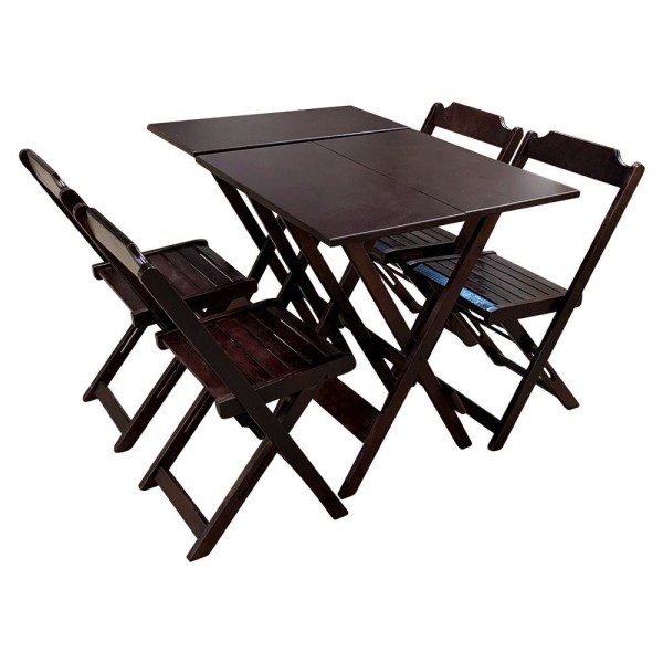 Encontraproduto.com.br - Jogo De Mesa 70X70 Com 4 Cadeiras E Mesa Aparador Para Area Gourmet - Tabaco