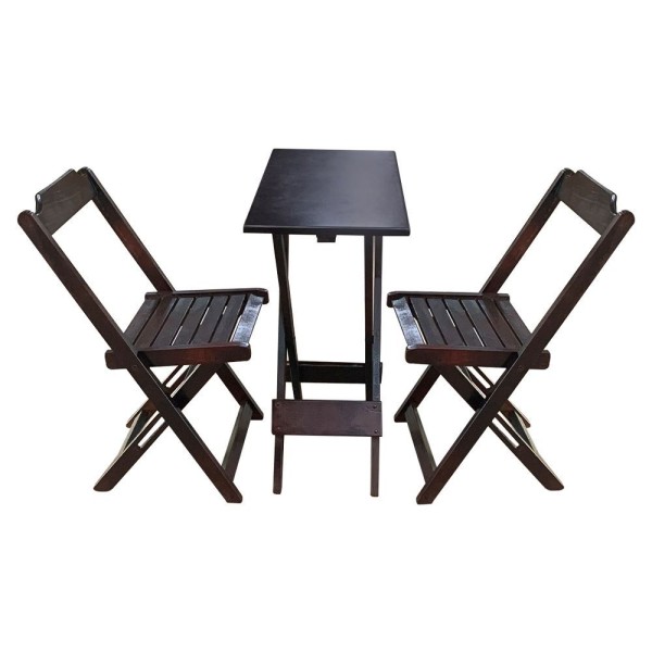 Encontraproduto.com.br - Jogo De Mesa Compacta 35X70 Com 2 Cadeiras Ideal Para Varanda E Sacada - Imbuia