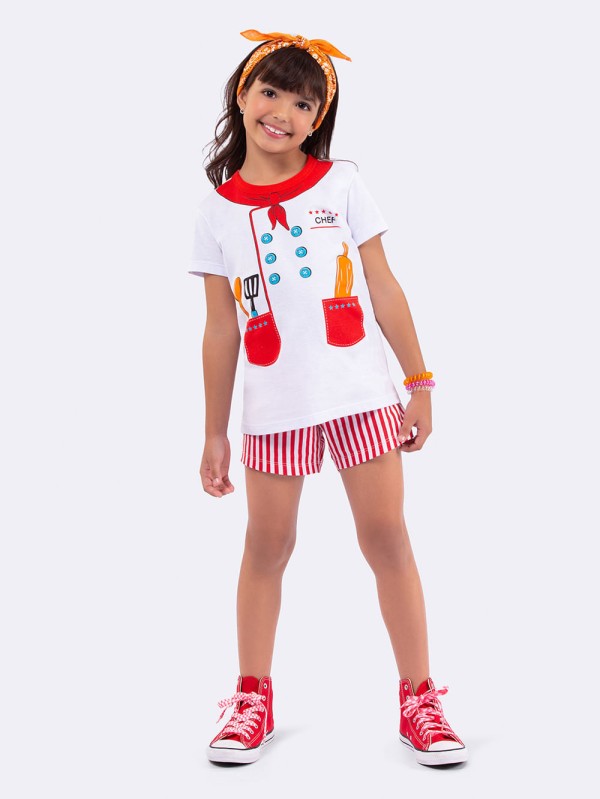Encontraproduto.com.br - Pijama Manga Curta Infantil Mini Chef - Acompanha Canetinha Acrilex e Saquinho de Malha
