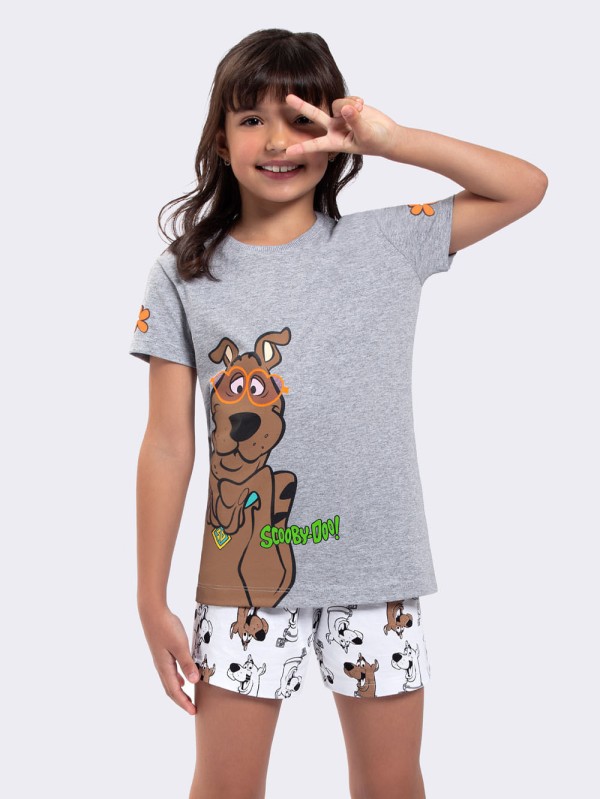 Encontraproduto.com.br - Pijama Manga Curta Infantil Mescla Scooby-Doo Cinza