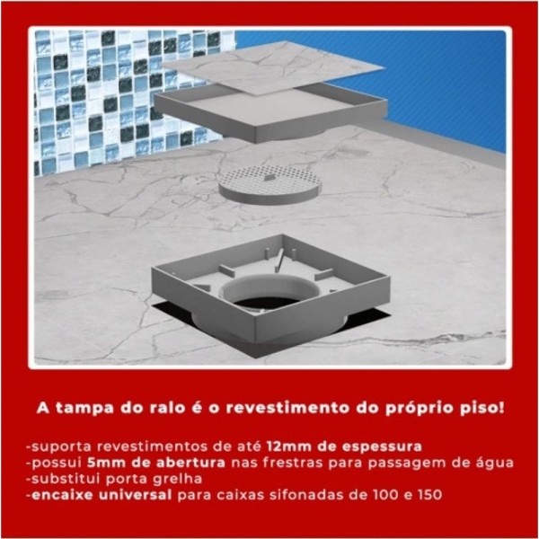Encontraproduto.com.br - Ralo 10x10 Oculto Com Plástico Abs Para Piso E Porcelanato Cor:branco