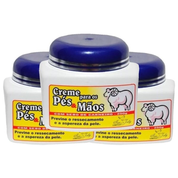 Encontraproduto.com.br - Kit 3x Creme Para Os Pés & Mãos Com Sebo De Carneiro San Jully 240g