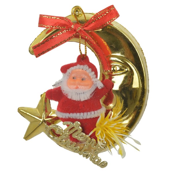 Encontraproduto.com.br - Enfeite Papai Noel na Lua Vermelho com Dourado 7cm - Florarte