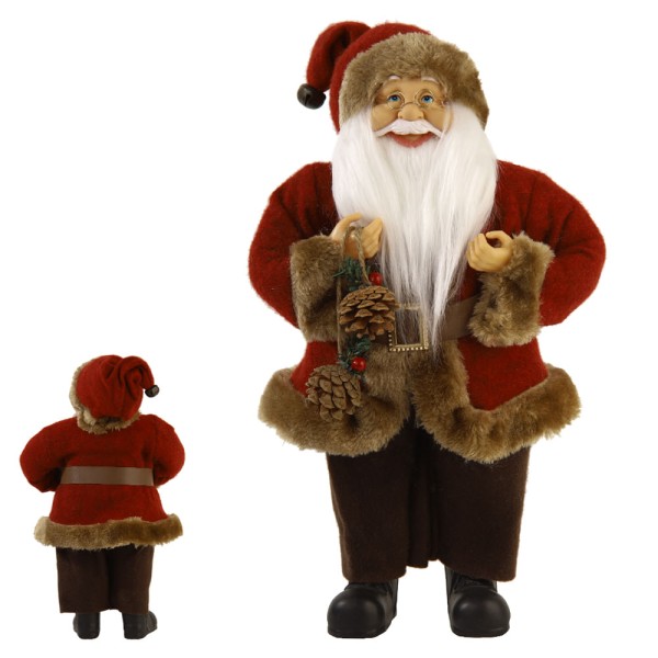 Papai Noel em Pé com Pinha Vermelho e Marrom 40CM - DEA