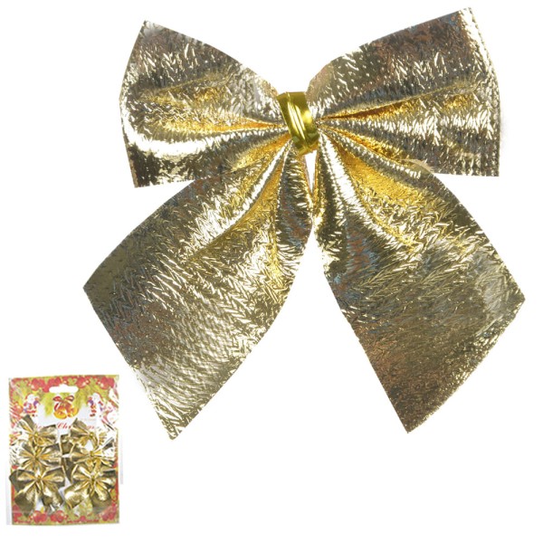 Encontraproduto.com.br - Enfeite natal laço metalizado 6 un dourado 8x7cm Flor Arte
