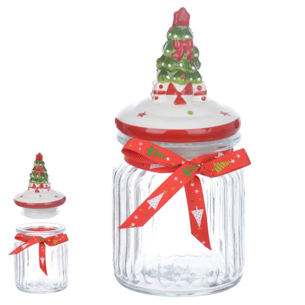 Encontraproduto.com.br - Pote D&A Natal com Tampa Árvore Colorida 16,5cmx7cm - 230 ml
