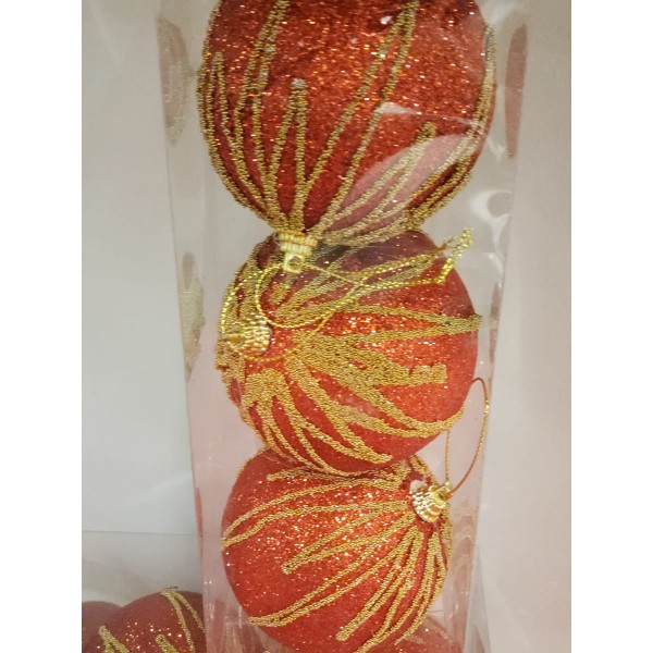 Encontraproduto.com.br - Enfeite Natal 3 Bolas Decoradas Vermelhas com Glitter Dourado 9cm