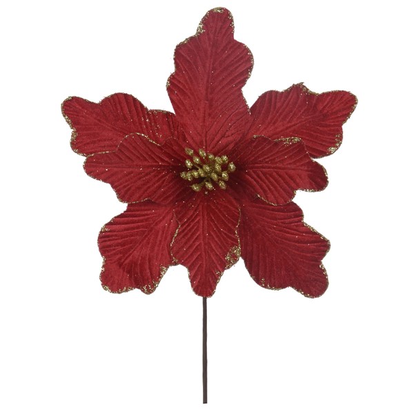 Encontraproduto.com.br - Enfeite Natal Haste Bico Papagaio Aveludado com Glitter Dourado 28cm