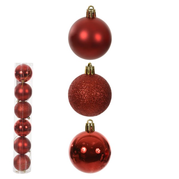 Jogo de Bola de Natal 8Cm Vermelho 6 Peças - 81932001 - D&A