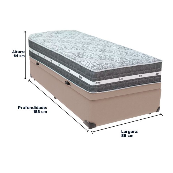 Encontraproduto.com.br - Cama Box Com Baú Bege E Colchão Solteiro Black Grafit Anjos
