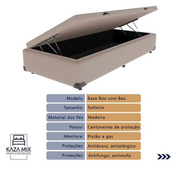 Encontraproduto.com.br - Cama Box Com Baú Bege E Colchão Solteiro Black Grafit Anjos